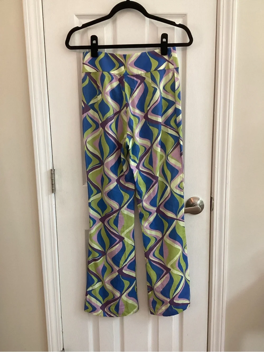 ZARA Linen Blend Printed High Rise Flare Leg Pants Multicolor Size XS